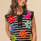 BiBi Flower Patch Striped Half Button Sweater Vest