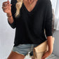 Double Take Pocketed Textured V-Neck Long Sleeve T-Shirt