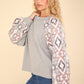 VERY J Printed Long Sleeve Round Neck Knit Top