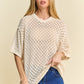 Davi & Dani Side Slit Openwork Round Neck Half Sleeve Knit Cover Up