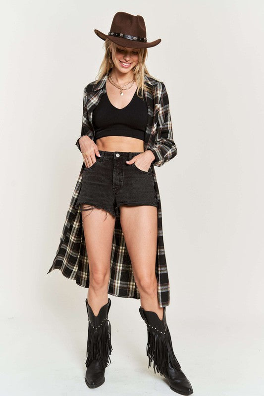 Plaid Print Collar Long Shirt Dress Plus