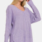 Zenana High-Low Center Seam V-Neck Sweater