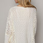 POL Round Neck Long Sleeve Raw Edge Lace Top