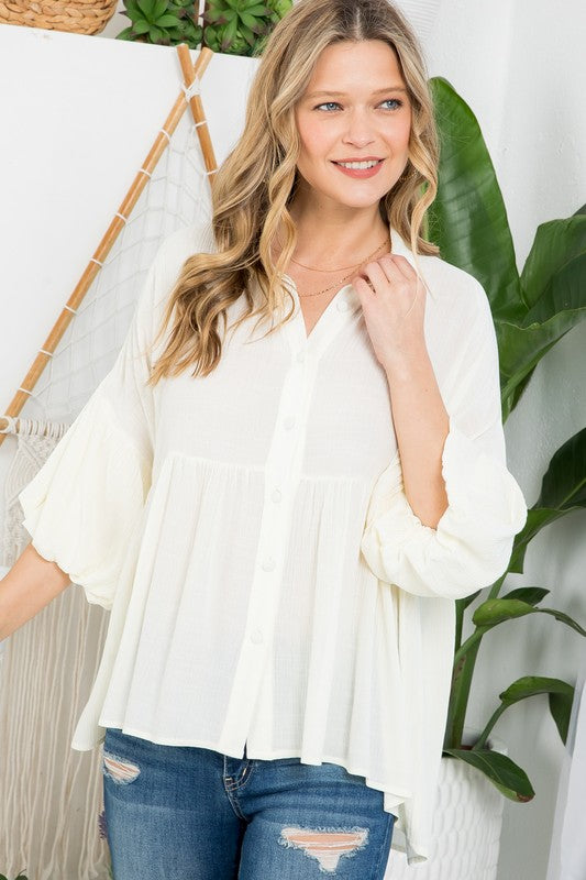 Solid Button Down Blouse