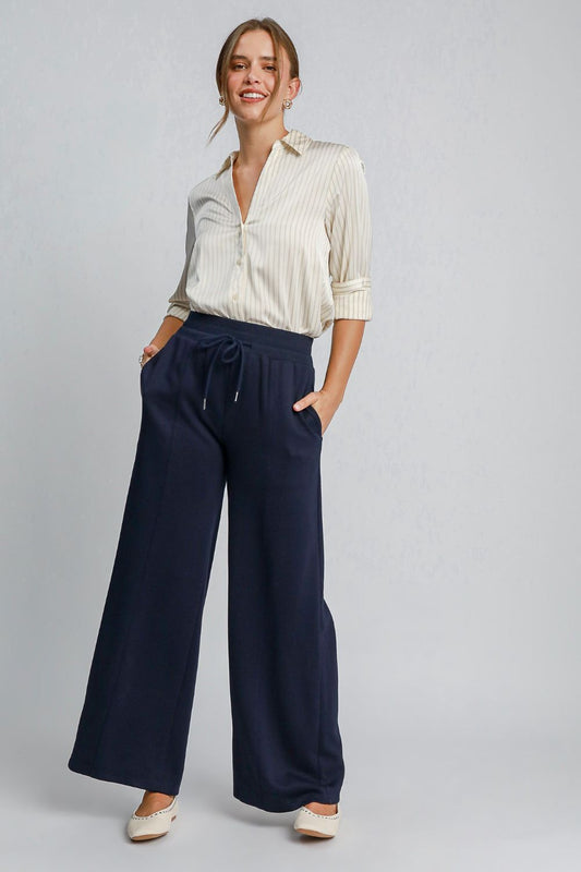 Umgee Drawstring Wide Leg Pants with Pockets