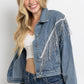 Crop Denim Jacket with Rhinestone Fringe