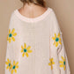 POL V-Neck Floral Pattern Chenille Sweater