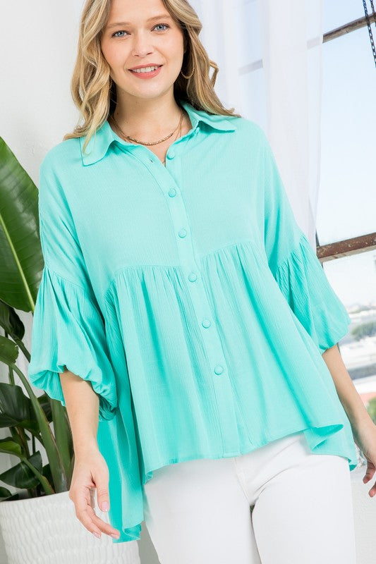 Solid Button Down Blouse