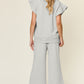 Double Take Texture Ruffle Short Sleeve Top and Drawstring Wide Leg Pants Set