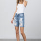 Ripped Raw Hem Bermuda Denim Shorts