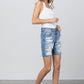 Ripped Raw Hem Bermuda Denim Shorts