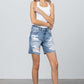 Ripped Raw Hem Bermuda Denim Shorts