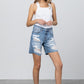 Ripped Raw Hem Bermuda Denim Shorts