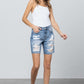 Ripped Raw Hem Bermuda Denim Shorts