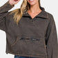 Zenana Acid Wash Fleece Half Snap Sweatshirt with Pocket