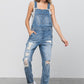 Patch Pocket Ripped Denim Overalls