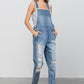 Patch Pocket Ripped Denim Overalls