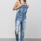 Patch Pocket Ripped Denim Overalls