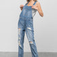 Patch Pocket Ripped Denim Overalls