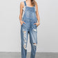 Patch Pocket Ripped Denim Overalls