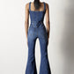 Front Buttons Flare Denim Overalls