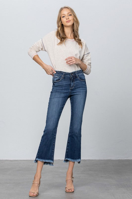 High Stretch Frayed Hem Crop Jeans