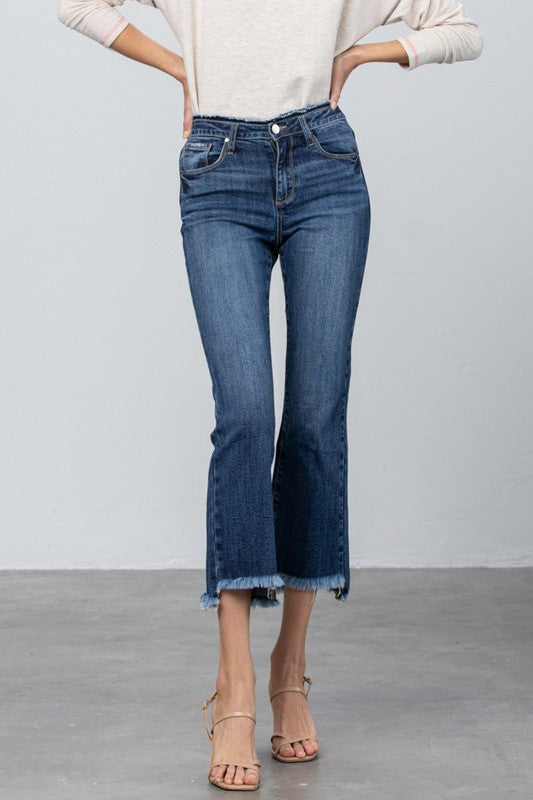 High Stretch Frayed Hem Crop Jeans