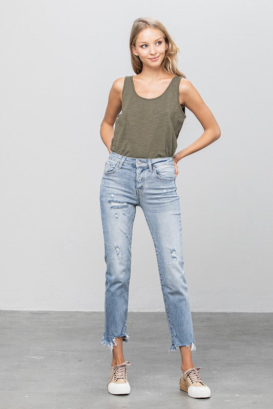 Mid Waist Straight Jeans