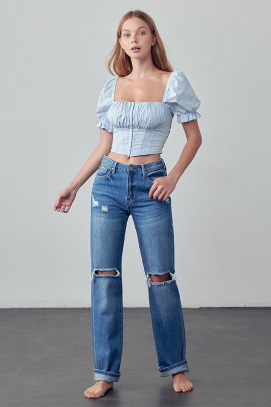 High Rise Straight Ankle Jeans