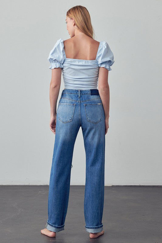 High Rise Straight Ankle Jeans