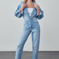 High Waist Flap Pocket Half Button Denim Jumpsuit