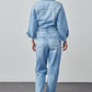 High Waist Flap Pocket Half Button Denim Jumpsuit