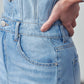 High Waist Flap Pocket Half Button Denim Jumpsuit