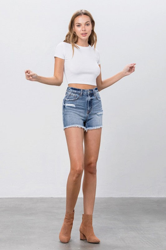 Frayed Denim Mom Shorts