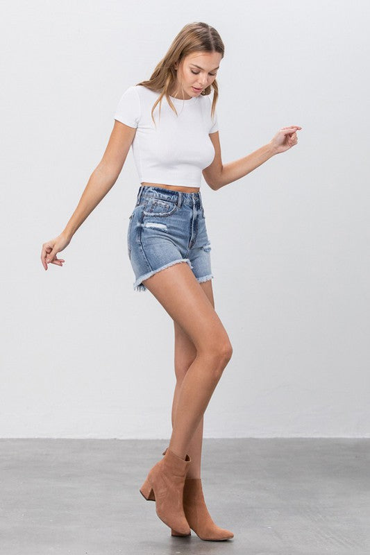 Frayed Denim Mom Shorts