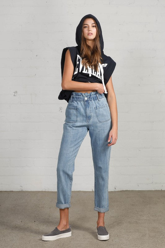 High Waist Elastic-Banded Slouch Jeans