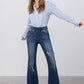 Elastic Banded Long Frayed Flare Jeans