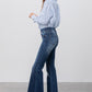 Elastic Banded Long Frayed Flare Jeans