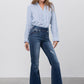 Elastic Banded Long Frayed Flare Jeans