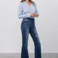 Elastic Banded Long Frayed Flare Jeans