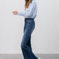 Elastic Banded Long Frayed Flare Jeans