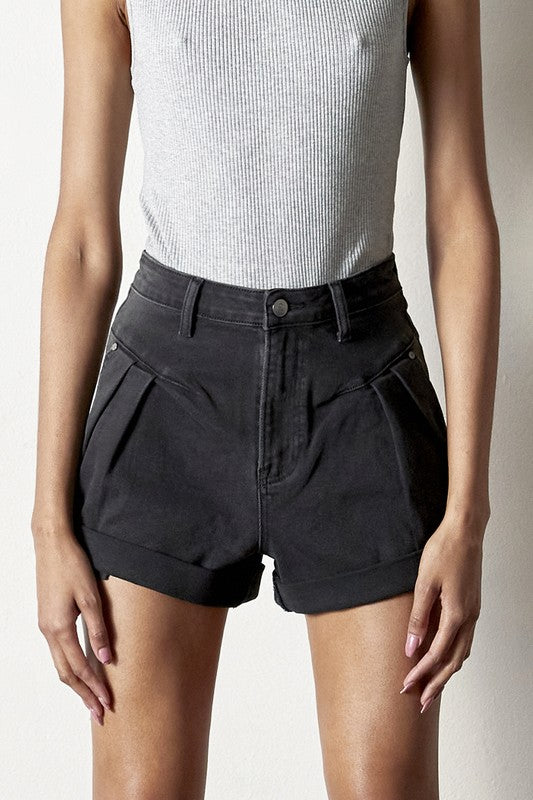 High Rise Roll Up Denim Shorts