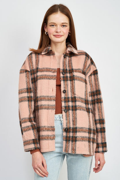 Oversized Plaid Jacket with Fringe