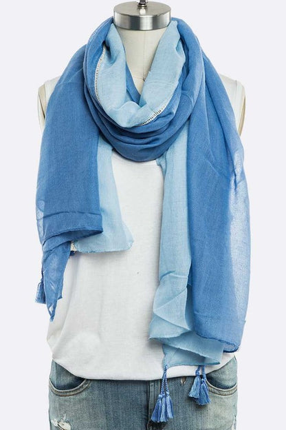 2 Tone Tassel Large Cotton Scarf