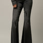 Elastic Banded Long Frayed Flare Jeans