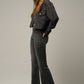 Elastic Banded Long Frayed Flare Jeans