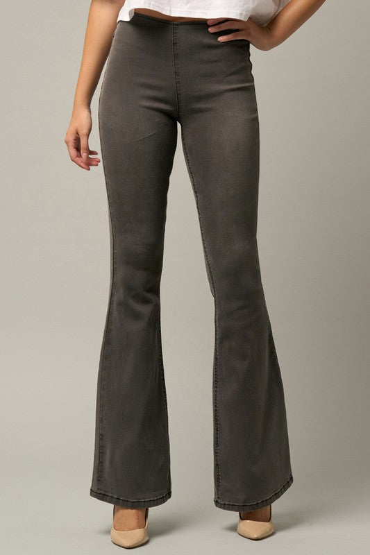 Mid Rise Banded Wide Flare Jeans