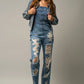 High Waist Heavy Distressed Straight Overalls