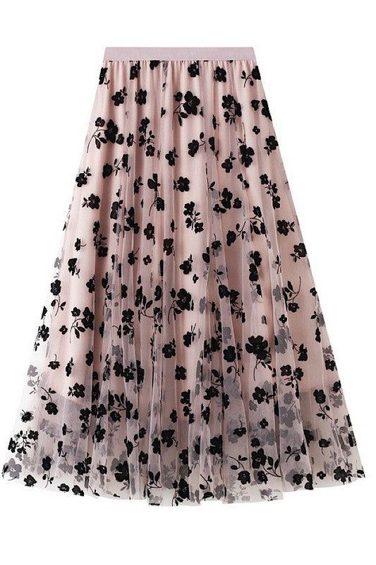 Floral chiffon midi skirt