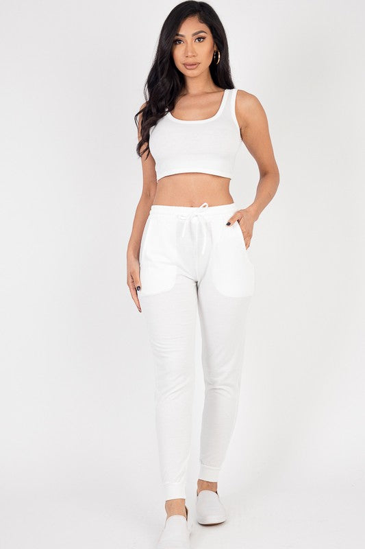 French Terry Cropped Tank Top & Joggers Set